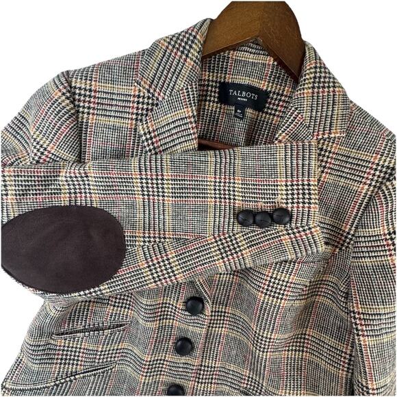 Talbots Womens 8P Plaid Blazer Elbow Patches Equestrian Jacket Workwear Academia - Picture 1 of 8